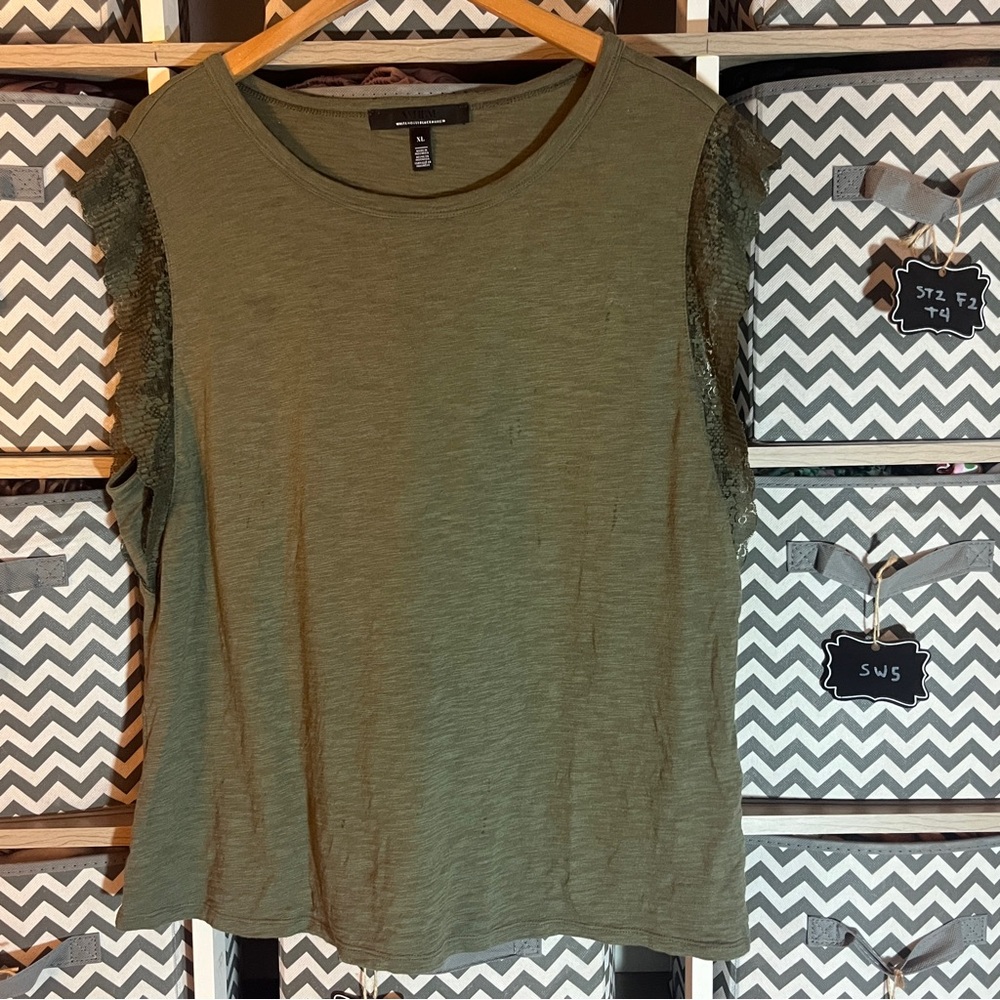 White House Black Market Olive Green Short Sleeve Top